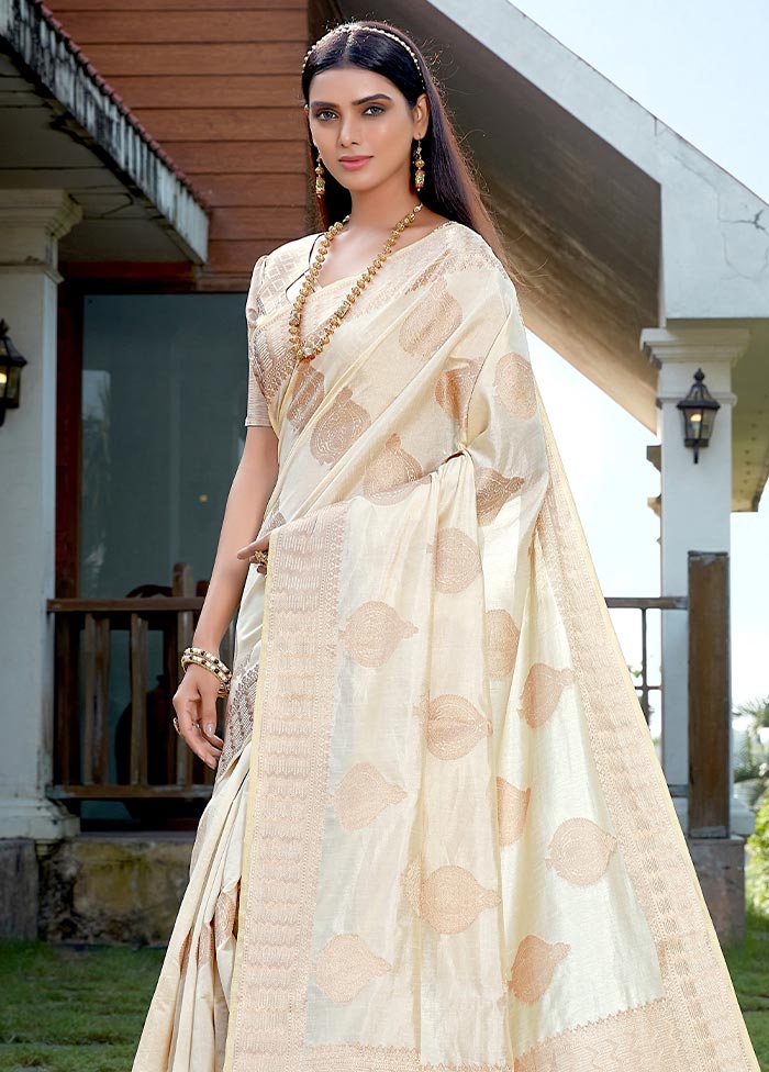 Beige Woven Silk Saree With Blouse - Indian Silk House Agencies
