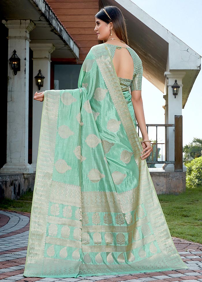 Sea Green Woven Silk Saree With Blouse - Indian Silk House Agencies