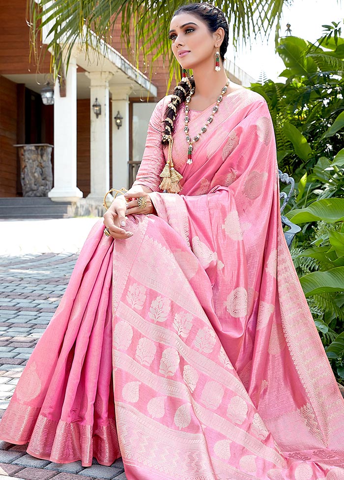 Pink Woven Silk Saree With Blouse - Indian Silk House Agencies