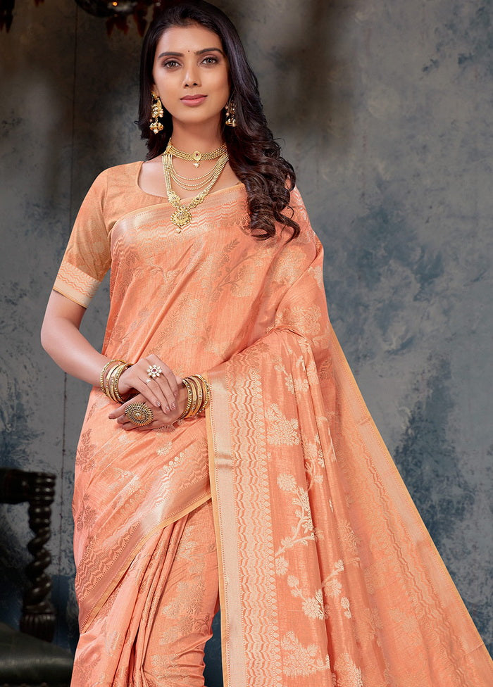 Peach Woven Silk Saree With Blouse - Indian Silk House Agencies