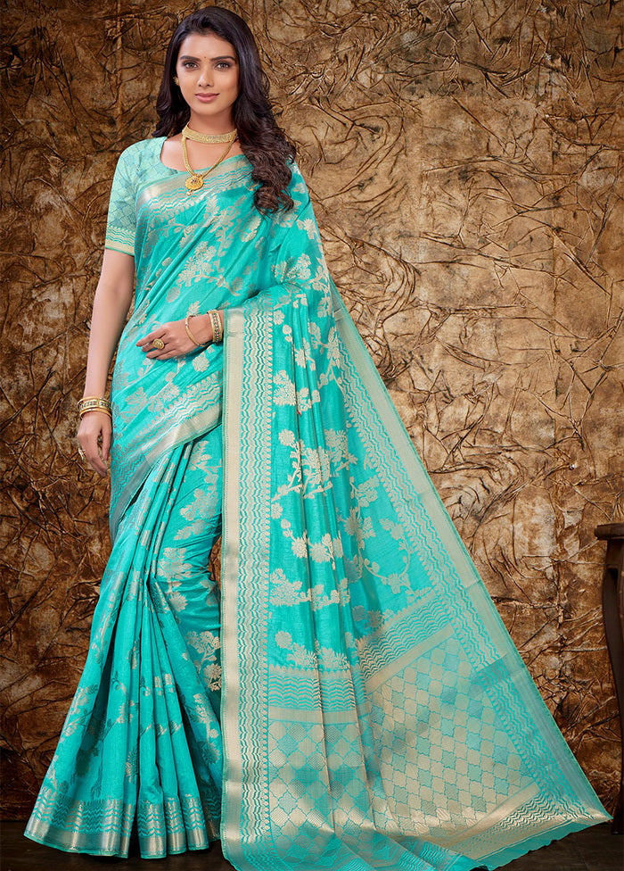 Turquoise Woven Silk Saree With Blouse - Indian Silk House Agencies