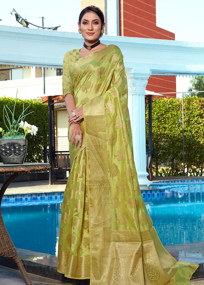 Light Green Organza Zari Woven Butti Work Saree With Blouse - Indian Silk House Agencies