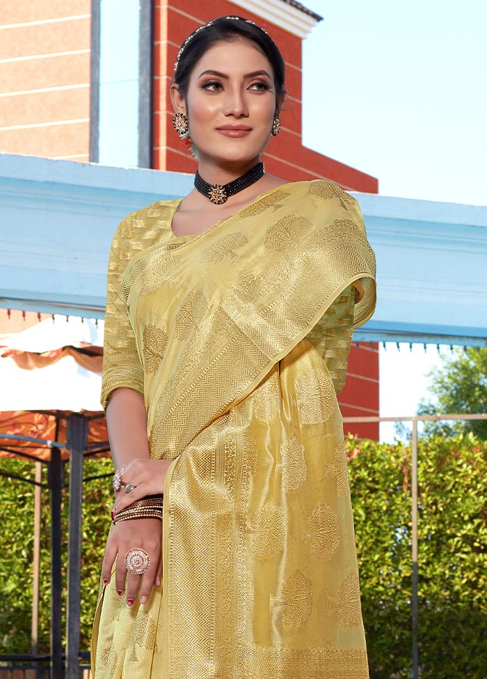 Yellow Organza Zari Woven Butti Work Saree With Blouse - Indian Silk House Agencies