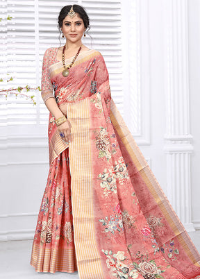 Rose Pink Cotton Digital Print Saree With Blouse - Indian Silk House Agencies