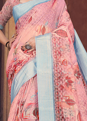 Peach Cotton Digital Print Saree With Blouse - Indian Silk House Agencies