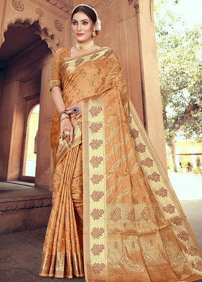 Rust Organza Woven Work Saree With Blouse - Indian Silk House Agencies