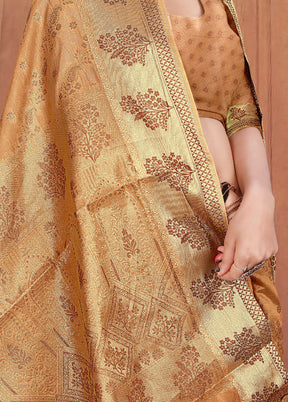 Rust Organza Woven Work Saree With Blouse - Indian Silk House Agencies