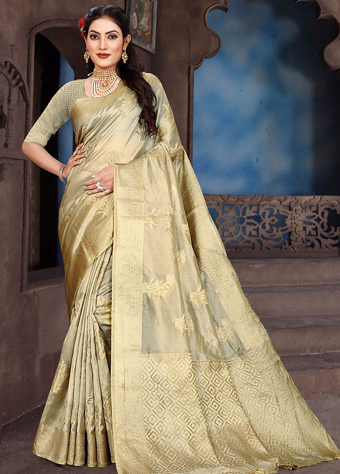 Beige Organza Woven Work Saree With Blouse - Indian Silk House Agencies
