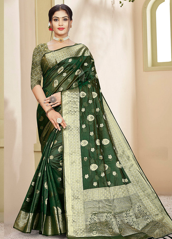 Dark Green Organza Saree With Blouse Piece - Indian Silk House Agencies