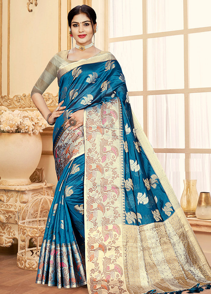 Sky Blue Organza Saree With Blouse Piece - Indian Silk House Agencies