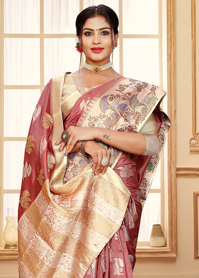 Dusty Pink Organza Saree With Blouse Piece - Indian Silk House Agencies