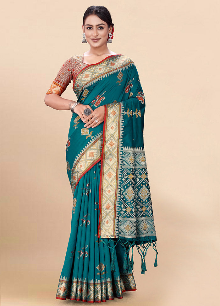 Rama Spun Silk Saree With Blouse Piece - Indian Silk House Agencies
