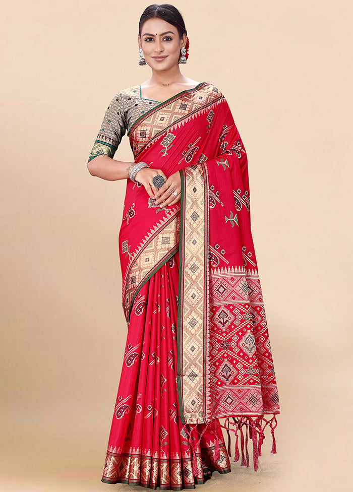 Dark Pink Spun Silk Saree With Blouse Piece - Indian Silk House Agencies