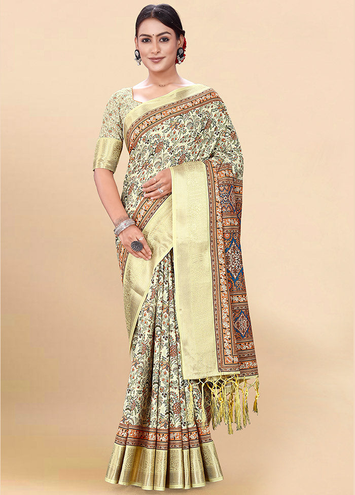 Light Yellow Cotton Saree With Blouse Piece - Indian Silk House Agencies