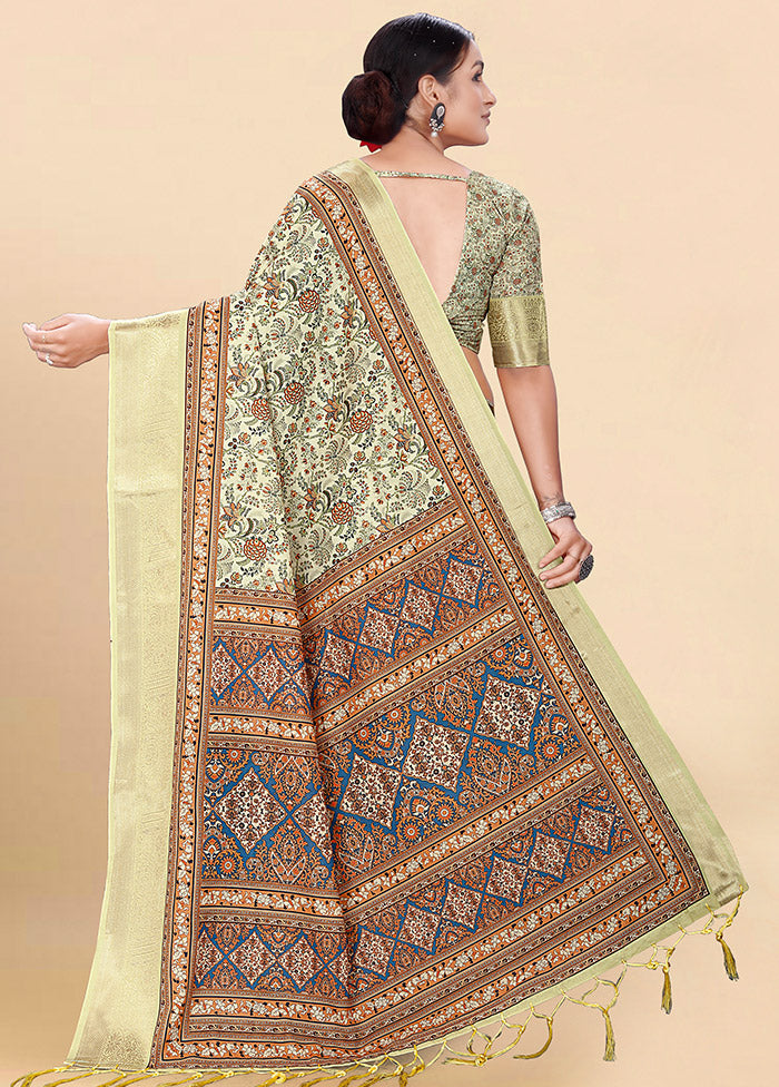 Light Yellow Cotton Saree With Blouse Piece - Indian Silk House Agencies