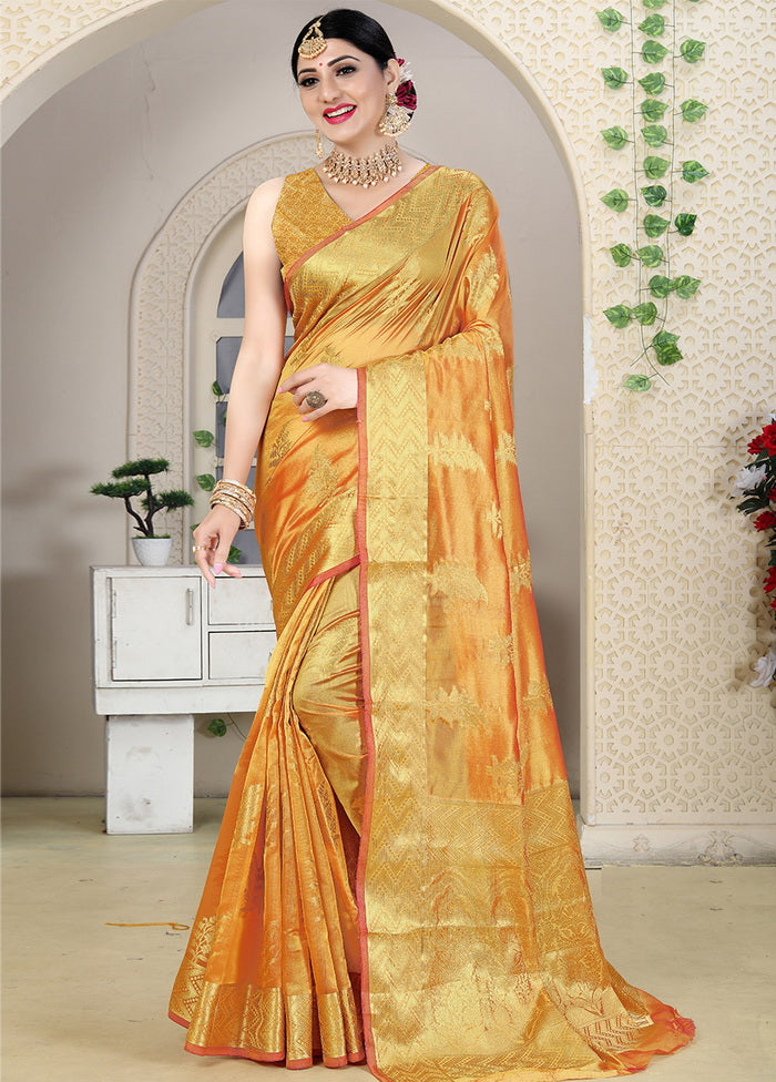 Golden Organza Silk Saree With Blouse - Indian Silk House Agencies