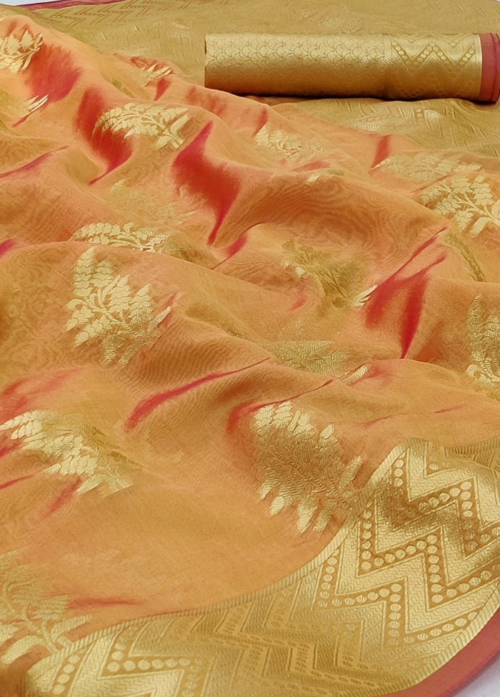 Golden Organza Silk Saree With Blouse - Indian Silk House Agencies