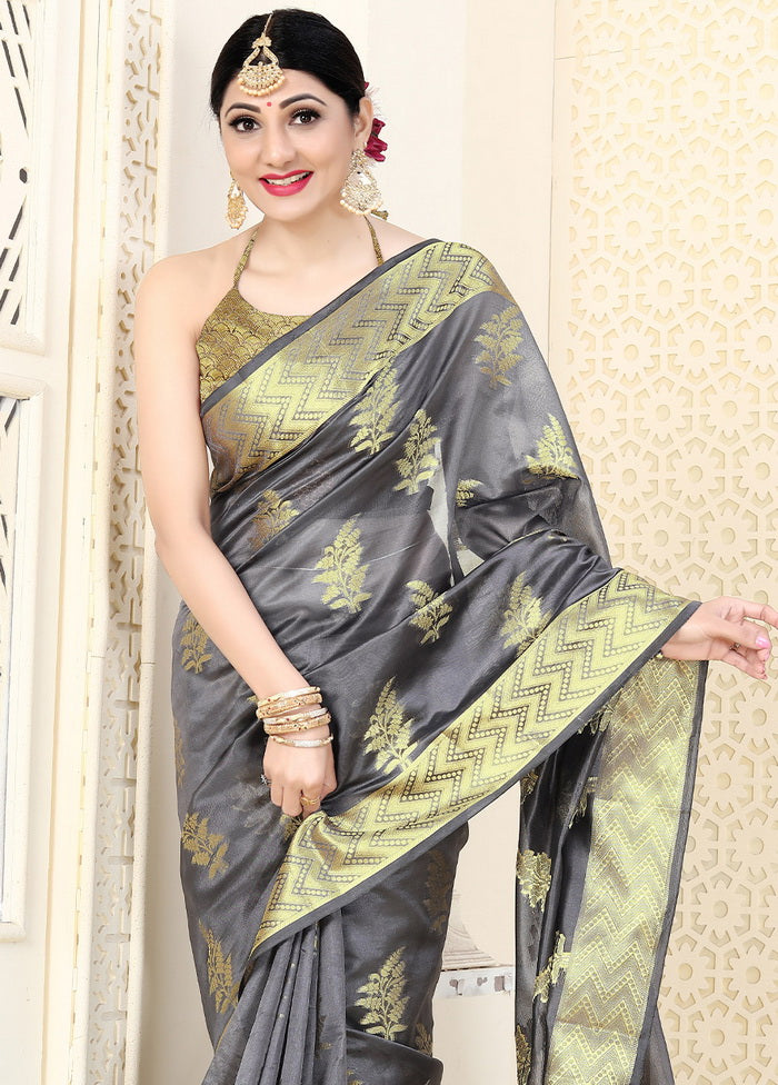 Grey Organza Silk Saree With Blouse - Indian Silk House Agencies