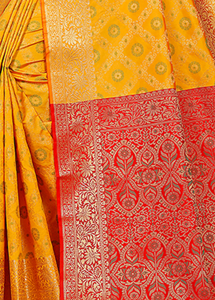 Yellow Spun Silk Woven Saree With Blouse - Indian Silk House Agencies