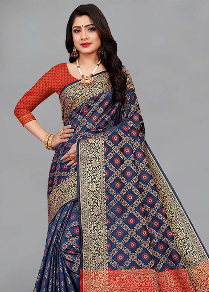 Blue Spun Silk Woven Saree With Blouse - Indian Silk House Agencies
