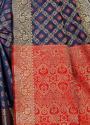 Blue Spun Silk Woven Saree With Blouse - Indian Silk House Agencies