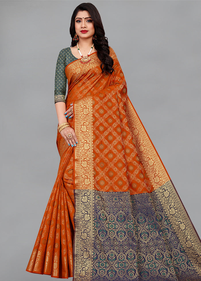 Orange Spun Silk Woven Saree With Blouse - Indian Silk House Agencies