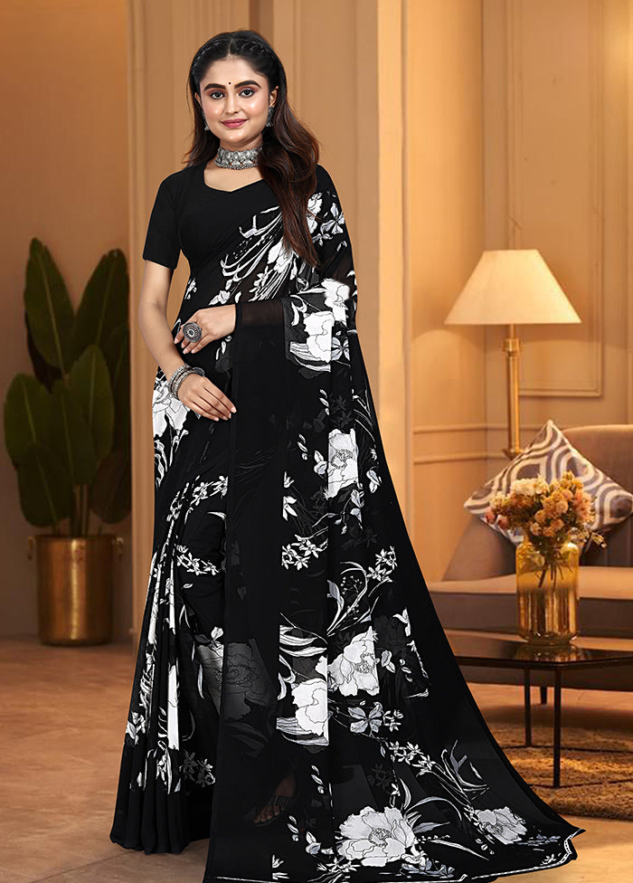 Black Georgette Saree With Blouse Piece