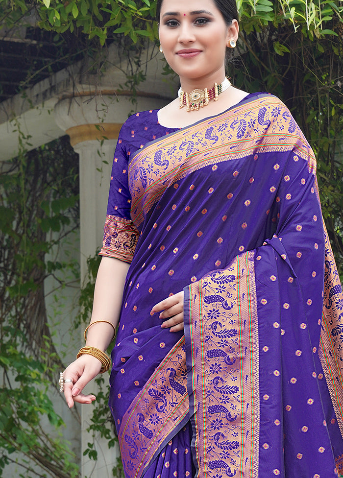 Purple Dupion Silk Saree With Blouse Piece