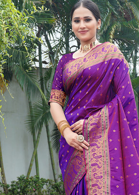 Violet Dupion Silk Saree With Blouse Piece