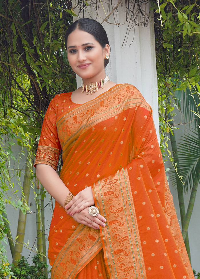 Orange Dupion Silk Saree With Blouse Piece