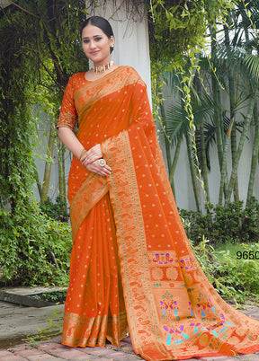 Orange Dupion Silk Saree With Blouse Piece