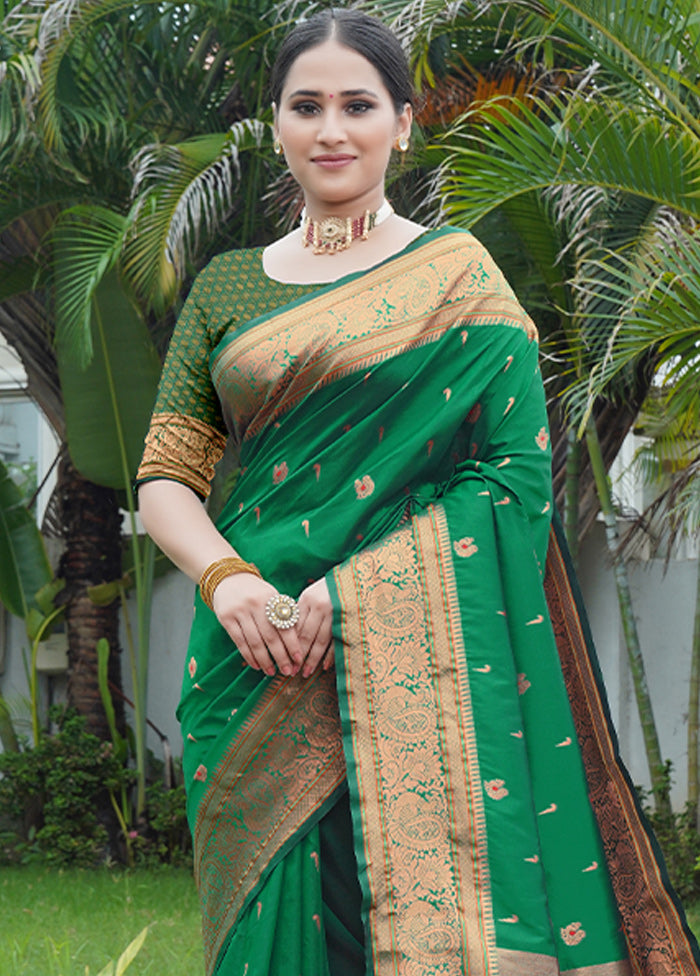 Green Dupion Silk Saree With Blouse Piece