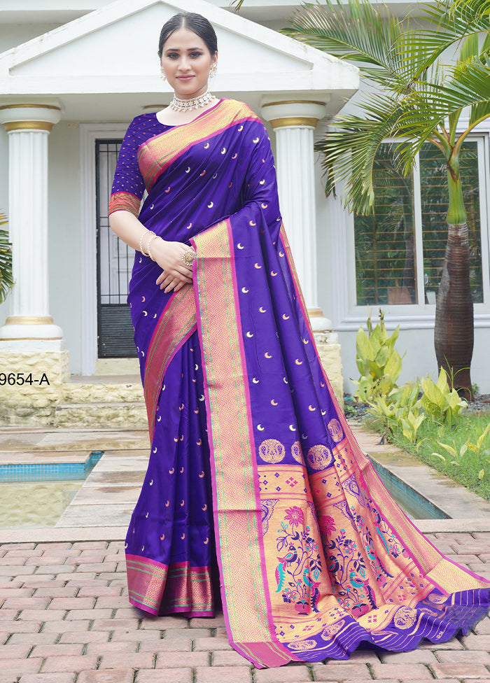 Blue Dupion Silk Saree With Blouse Piece