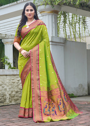 Green Dupion Silk Saree With Blouse Piece