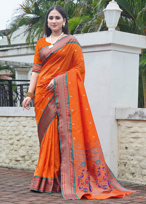 Orange Dupion Silk Saree With Blouse Piece