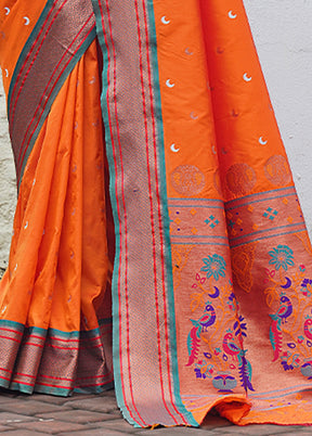 Orange Dupion Silk Saree With Blouse Piece