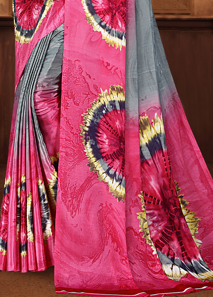 Grey Crepe Silk Saree With Blouse Piece