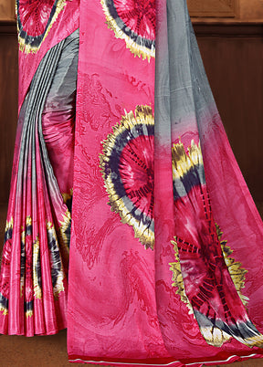 Grey Crepe Silk Saree With Blouse Piece