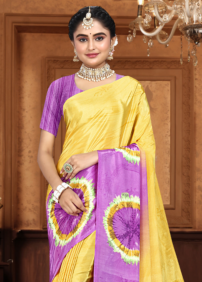 Violet Crepe Silk Saree With Blouse Piece