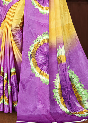 Violet Crepe Silk Saree With Blouse Piece