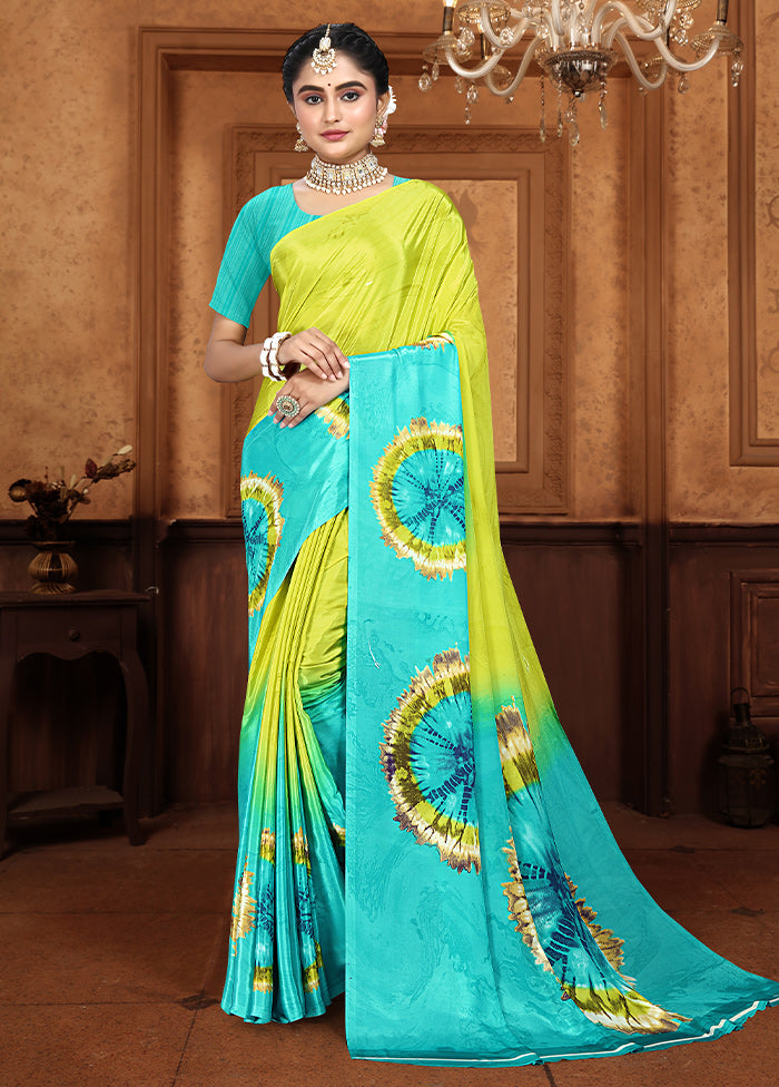 Lemon Crepe Silk Saree With Blouse Piece