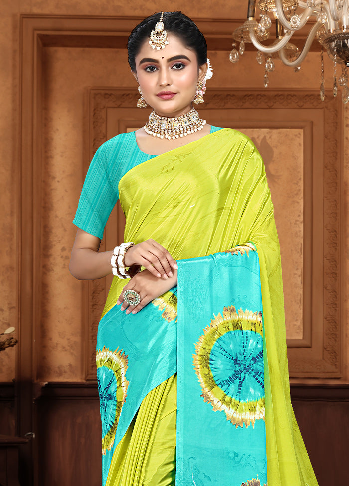 Lemon Crepe Silk Saree With Blouse Piece