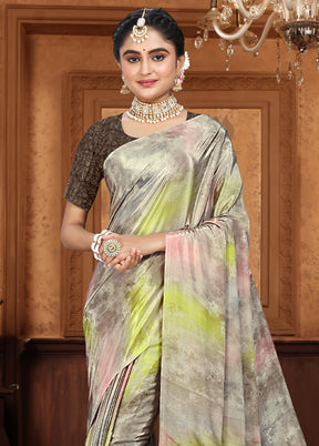 Grey Crepe Silk Saree With Blouse Piece