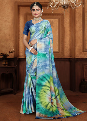 Blue Crepe Silk Saree With Blouse Piece