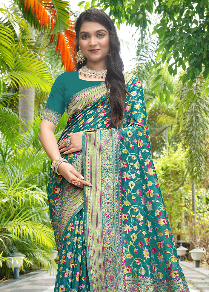 Rama Pasmina Silk Saree With Blouse Piece