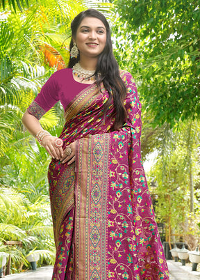 Wine Pasmina Silk Saree With Blouse Piece