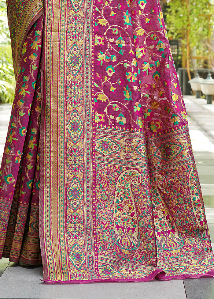 Wine Pasmina Silk Saree With Blouse Piece