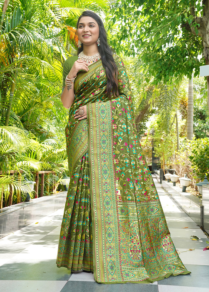 Green Pasmina Silk Saree With Blouse Piece