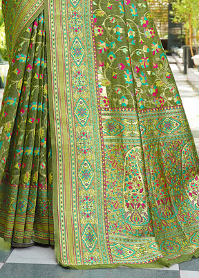 Green Pasmina Silk Saree With Blouse Piece