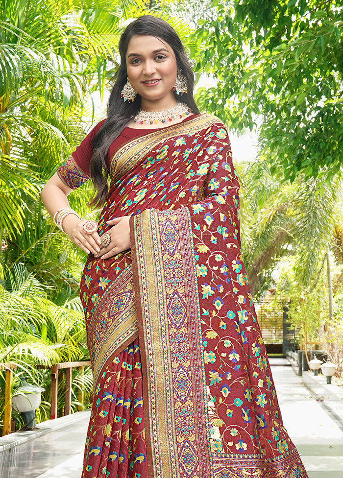 Maroon Pasmina Silk Saree With Blouse Piece